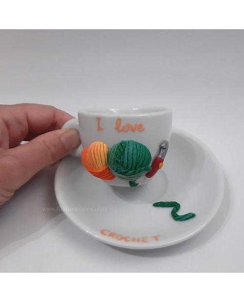 Tazzina da caffè con piattino I love crochet verde