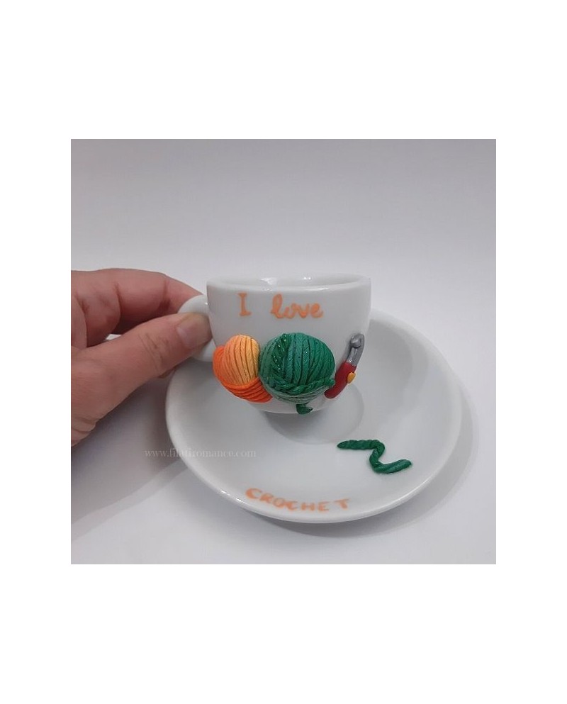 Mug decorata a tema uncinetto/maglia/filati