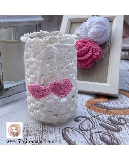 Barattolo porta candela Cuore shabby chic