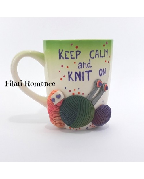 Mug decorata a tema uncinetto/maglia/filati